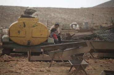 Israeli forces demolish Palestinian Bedouin homes on the grounds of unlicensed construction in the village of Khirbet al-Ras al-Ahmar, north of the Jordan Valley in the West Bank, on April 4, 2025. (Photo: Mohammed Nasser/APA Images)