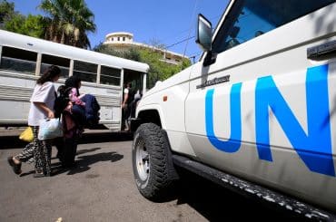 Palestinians from Ain al-Helweh refugee camp prepare to move from a shelter in Sidon to a center of the United Nations Relief and Works Agency for Palestine Refugees (UNRWA) in Mount Lebanon Governorate, Lebanon, September 12, 2023. (Photo: Ali Hashisho/Xinhua via ZUMA Press/APA IMAGES)