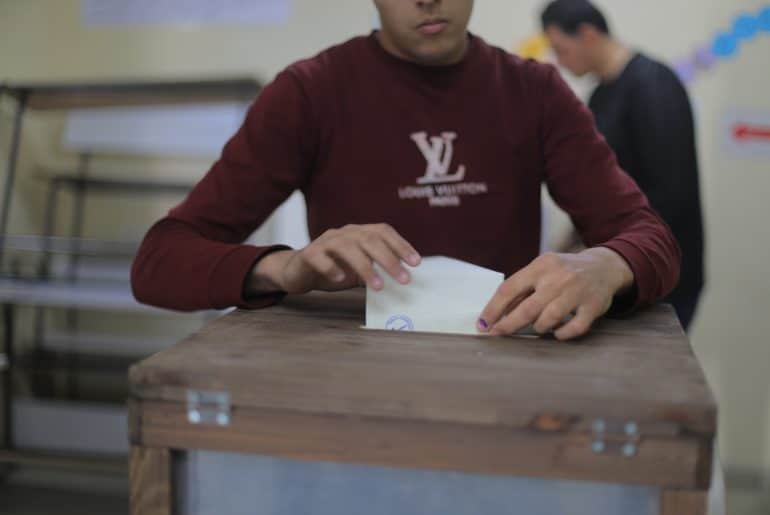 Palestinians cast thier ballots at a polling station during municipal elections in Deir al-Balah, Gaza Strip, on April 25, 2026. (Photo: Hadi Daoud/APA Images)