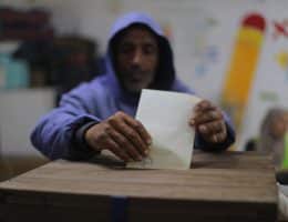 Palestinians cast thier ballot at a polling station during municipal elections in Deir el-Balah, central Gaza, April 25, 2026. (Photo: Hadi Daoud/APA Images)