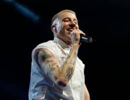 U.S. Rapper Macklemore performs on stage at OVO ARENA Wembley on April 12, 2023 in London, England (Photo by Liv Hema)